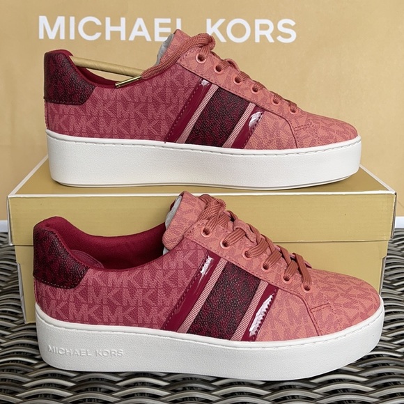 Michael Kors Poppy Stripe Lace Up MK Signature SM 49F1POFS2B Berry Multi WMNS - Picture 15 of 16